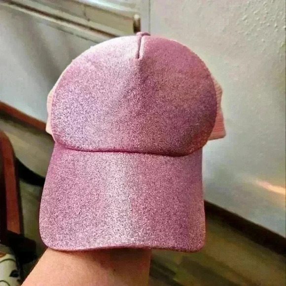 C.C Glittery Pink Ponytail Baseball Cap. - Picture 1 of 7